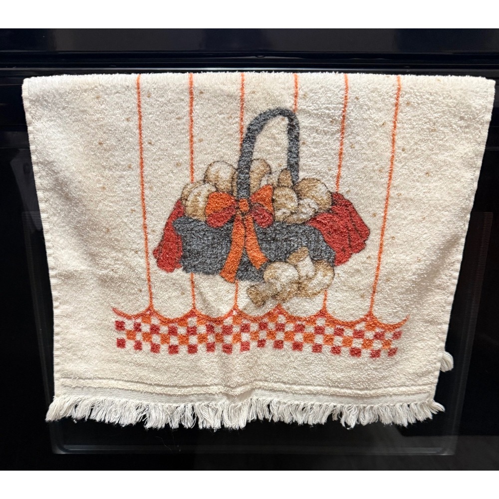 Cannon Kitchen Hand Towel 16x12 Good Vintage Mushroom Basket Fringed USA